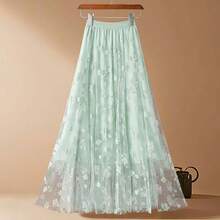 Long Embroidered Tulle Skirt - Light And Romantic, 100% Polyester - Green - View 2