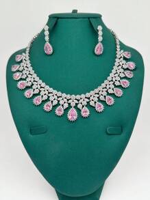 Ensemble De Bijoux Rouges De Luxe, Comprenant Un Collier, Des Boucles D'oreilles, Une Bague Et Un Bracelet, Cadeau Parfait Pour La Saint-valentin Et Un Ensemble De Mariée