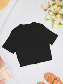 Women's Elegant Holiday/Graduation Knit Top, Casual Short Sleeve Cream Yellow Ruffle Hem Knit Pullover Sweater, Summer