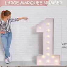 4FT 120cm Marquee Light Up Numbers DIY Frame Giant Marquee Numbers Letter A-Z 0-9, Mosaic Numbers For Balloons, Big Number For Birthday, Anniversary, Wedding Decorations, Party Decor