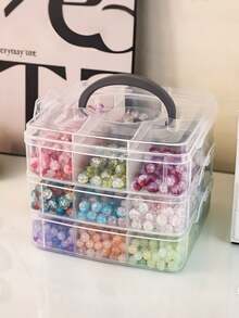 1 件儿童发饰收纳盒，带盖透明首饰盒，带隔层的串珠收纳盒，多功能珠宝包装盒