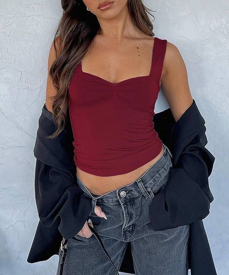Women Sleeveless Backless Going Out Crop Top Y2K Strappy Ruched Top Summer Tight Cute Tops, Fashion NT8O - Bold Plum - View 6