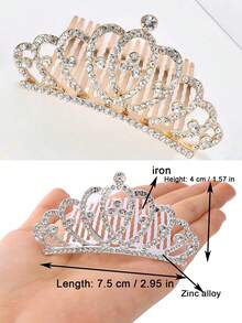 1 套（2 件）水晶与皇冠装饰浪漫新娘发梳，优雅派对头饰，简约银色公主发梳皇冠，合金水晶新娘皇冠，活动配饰，婚礼装饰，角色扮演 - 銀色 - 查看 4