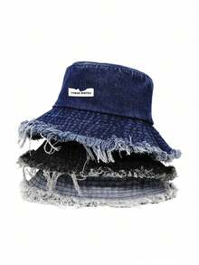1pc Women Letter Logo Distressed Casual Sun Hat, Suitable For Travel And Outdoor Shopping