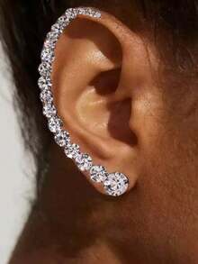 1 件几何水晶耳夹，经典欧洲法式时尚珠宝配饰 - 銀色 - 查看 3