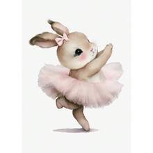 1 pezzo Stampa su tela con coniglio ballerina carino, poster e stampe di animali da ballet, opera d'arte da parete per camera di ragazze, cameretta, decorazione per la casa, con cornice opzionale - Multicolore - Visualizzare 16