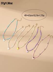Set de 5 collares con cuentas con forma de corazón y flor para niñas