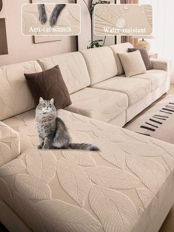1pc Sherpa Jacquard Nonslip Waterproof Sofa Seat Cushion Cover, Style Soft Skin-Friendly Pet Dirt-Resistant Elastic Sofa Slipcover, Suitable For L-Shaped Combination Sofa And 1/2/3/4 Seat Sofa, All Season (Sold Individually)