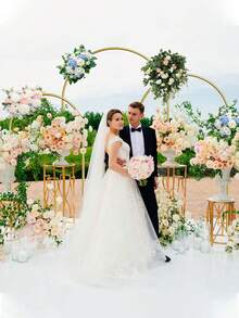 Soporte para arco de boda con telón de fondo de 2 m, 1.8 m, 1.5 m en tres tamaños a elegir. Decoración de arco floral con globos para ceremonias de boda, baby shower, fiesta de cumpleaños al aire libre o interior, color dorado - Dorado - Ver 3