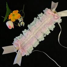 1pc Lolita Style Girl Faux Pearl Bow Lace Headband + Cute Countryside Themed Headpiece Ribbon Maid Headdress, Suits 2D Lolita Halloween