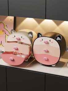 Cute Cartoon Pig Cosmetic Storage Box, Multi-Functional Desktop Makeup Organizer For Bedroom Vanity, Home Decor - Multicolor - View 10