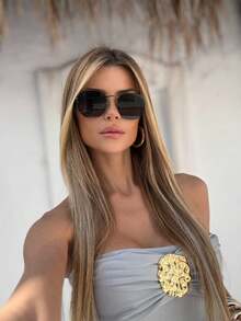 Women's Hexagonal Sunglasses With UV400 Protection - màu đen - Xem 1