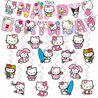 Sanrio Sanrio Hello Kitty Party Supplies, Birthday Banner, Hanging Swirls For Hello Kitty Party Decorations,Hello Kitty Birthday Party Decorations,Hello Kitty Birthday Banner,Hello Kitty Hanging Swirls,Hello Kitty Birthday Party Decorations