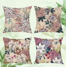 The Latest Best-Selling Spring Flower Series Pillowcase 4-Piece Set, Polyester Short Plush Sofa Cover (Without Pillow Core)