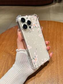 1pc Minimalist Cherry Blossom Design Transparent TPU Protective Case, Compatible With Apple 16, 16 Plus, 16 Pro Max, 16 Pro, 11, 15 Pro Max, 14 Pro Max, Compatible With Galaxy, Compatible With Realme C15, Compatible With Infinix Hot30i, K60 Ultra, Compatible With Redmi A5/Note 14 Soft Case Waterproof Shockproof Anti-Fall Scratch Resistant - Clear - View 4