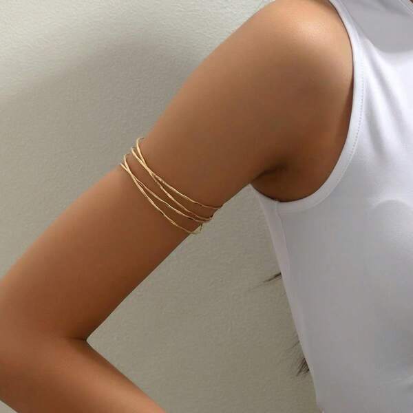 1 Stück Armband für Frauen mit minimalistischem geometrischen Linienmuster, Offene Manschette, Goldfarben für den täglichen Gebrauch