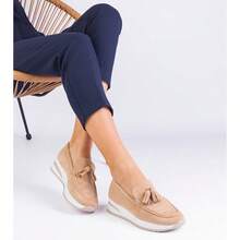 Beige Women's Loafers On The Platform With Selerina Decoration - Beige - View 4