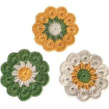 Cute Flower Cup Mat/Placemat, Crochet Heat Insulation Pad, Handmade Yarn Bowl Crochet Set