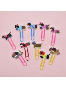 4pcs/6pcs/10pcs Cartoon Sausage Dog Series Cute PVC Soft Gel Bookmark Clips, Creative Decoration & Storage Clips, Random Delivery,Back To School - Multicolor - View 5