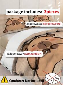 2/3pcs Capybara Cartoon Duvet Cover Bedding Set,Bed Comforter Set, Room Decor,With 1 Duvet Cover And 2 Pillowcases, King-Size Bedspread, Bed Sheet, Soft Skin-Friendly Polyester, Machine Washable, Dry Clean. It Is Suitable For Home And Bedroom Decoration,Room Decor, Bedroom Decor,Room Decoration Stuff,Queen Comforter Set,It Is A Good Birthday Gift.