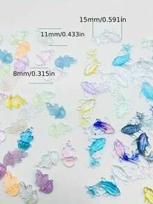 100pcs Random Color Aurora Jellyfish & Aurora Fish Mini Ocean Nail Art Accessories, Random Style Aurora Fish & Aurora Jellyfish, Random Color Mix, Total 100pcs, Suitable For Nail Art & Handmade Crafts - Multicolor - View 4