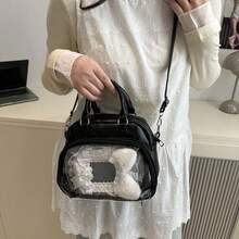 1 pièce Sac bandoulière, sac à main, cabas femme design transparent polyvalent. Sac bowling style casual grande capacité pour navette, sac à 2 compartiments pour collations - Multicolore - Voir 2