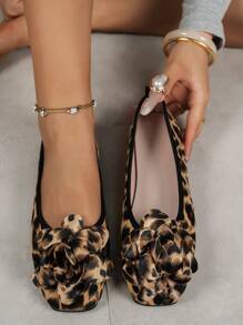 Sexy Leopard Print Bow Decor Flat Slip-On Shoes