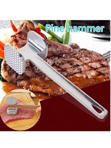 1pc Stainless Steel Meat Tenderizer, Double-Sided Meat Hammer, Steak Hammer, Kitchen Utensil, Meat Tenderizing Tool, Suitable For Picnics, Travel, Camping, Barbecues - Metal Material