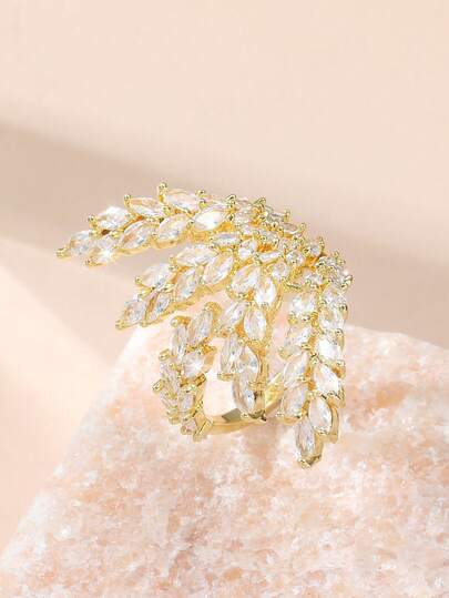 1 pieza Anillo abierto con hoja de arce de zirconia elegante y de moda