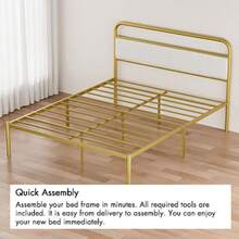 Metal Steel Platform Bed Frame With Upholstered Headboard Cushion (Queen Size) - Gold-974 - Multicolor - View 8