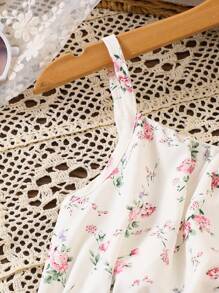 Vestido de tirantes finos con hombros al descubierto y estampado floral elegante para niñas, para primavera/verano