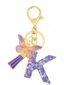 1pc Purple Keychain, Christmas Keychain, Women's Style, Letter Keychain With Tassel, Can Be Hung On Keys, Wallet, Handbag, Backpack, Holiday Christmas Gift, Home Decor - Purple - View 7