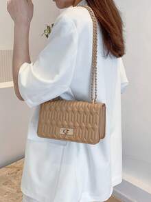 Quilted Diamond Chain Shoulder Bag - Khaki - View 4