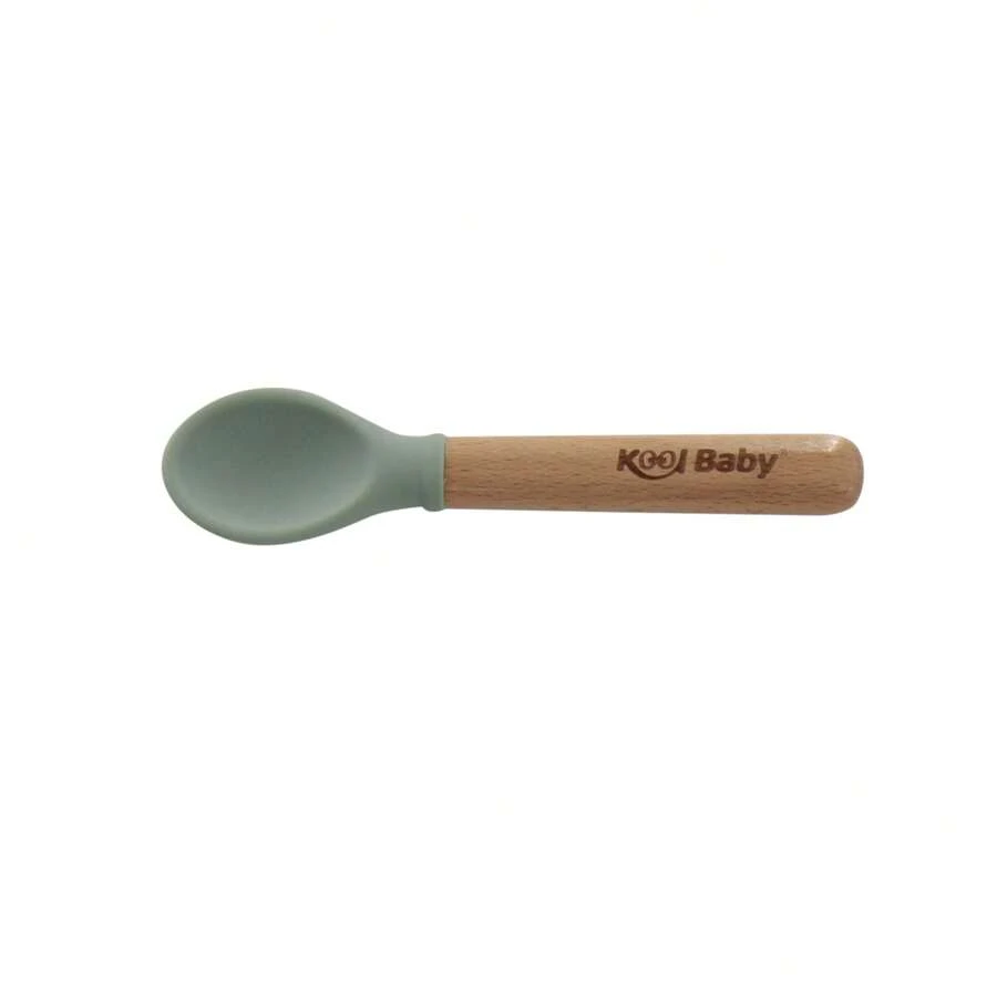 Cuchara de silicon con madera para bebé - Verde - Ver 1