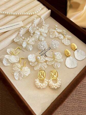 3 件/套简约复古珍珠设计耳钉，优雅百搭的珠宝套装，适合女性日常和节日佩戴