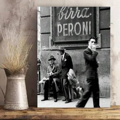 1pc Black And White Posters Of Men On The Streets Of Naples Canvas Painting Modern Home Living Room Bedroom Decoration Wall Art Gift Optional Frame ,Wall Art With Frame