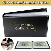 Ein Währungssammelalbum mit 40 Fächern, ein Bargeldeinzahlungsbuch, ein Einzahlungsordner, ein Kassenbuch, ein Notizblock und ein Sparbuch, entworfen für Sammler zur Verwaltung von Bargeld und Banknoten, Sparplan, 14-tägiger Sparplan, 10.000 Euro Sparplan, Sparprogramm - Schwarz - Übersicht 1