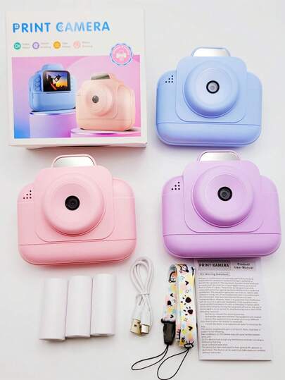1 Pezzo Fotocamera istantanea per bambini, Schermo HD da 2,4", Zoom digitale 16X, Video 1080P, Lettore MP3, 20 cornici e 5 filtri, 4 effetti specchio, 3 rotoli di carta per stampa inclusi, Ricarica USB Type-C, Dotata di cordino per fotocamera, Graffiti personalizzati divertenti, Batteria ad alta capacità da 1300mAh