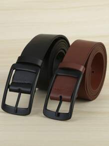 2pcs/Set Men Business Casual Leather Belt With Metal Buckle, Suitable For Daily Use, Holiday Gift