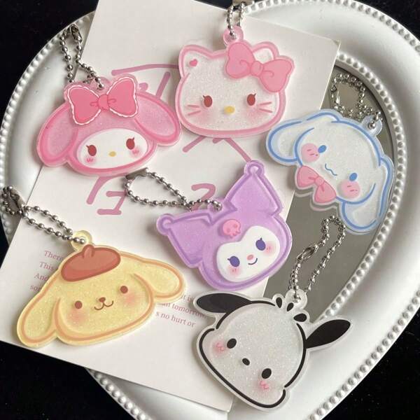 Sanrio 6pcs/1pc Cartoon Cute Cartoon Hello Kitty Melody Kuromi Cinnamoroll Pomompurin Pochacco Acrylic Keychain Kawaii Women's Bag Accessories, Keychains, Hangers, Holiday Gifts