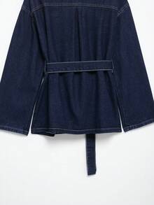 Retro Collar Denim Jacket With Belt, Suitable For Spring And Autumn