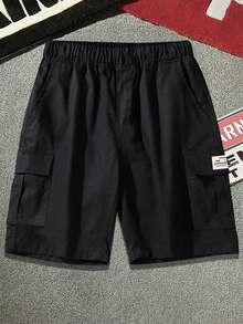 3pcs Boys/Teens' Loose Multi-Pocket Casual Outdoor Sports Cargo Shorts With Prints, 3/4 Length, Suitable For Spring/Summer/Autumn - Black - View 7