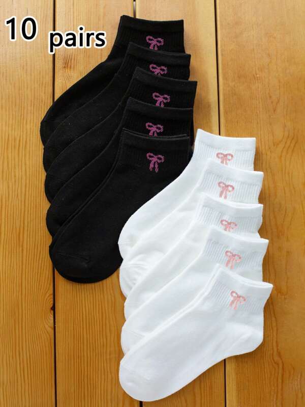 10/20 stuks dames schattige enkelsokken met strikpatroon, verborgen sokken, veelzijdig voor dagelijks gebruik, vakantie en buitenkleding