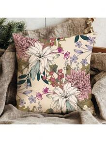 The Latest Best-Selling Spring Flower Series Pillowcase 4-Piece Set, Polyester Short Plush Sofa Cover (Without Pillow Core)