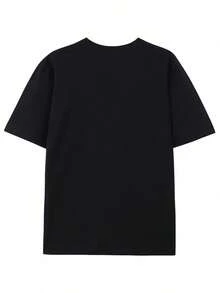 1pc Flaming Face Star Graphic T-Shirt, 100% Cotton Fabric, Crew Neck, Short Sleeve, Regular Fit, Weekend Casual Wear, All-Season Casual Wear, 180gsm - Ideal For Valentines New Year's Day Father's Day Christmas - 黑色 - 查看 2