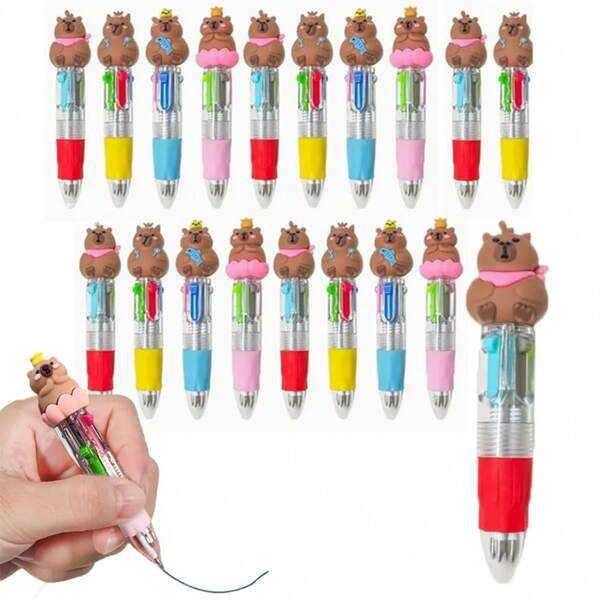 1/8/20 piezas Bolígrafos de punta fina retráctiles de cuatro colores con diseño de capibara redondo en colores variados, para regalos de fiesta, regreso a clases, recompensas en el aula, regalos a granel para estudiantes, papelería de oficina