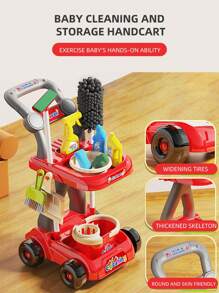 طقم لعبة مجموعة التنظيف المنزلي للأطفال، مكنسة، جامبو، شفاط، جردل وأدوات التنظيف المزيفة للبنات