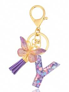 1pc Purple Keychain, Christmas Keychain, Women's Style, Letter Keychain With Tassel, Can Be Hung On Keys, Wallet, Handbag, Backpack, Holiday Christmas Gift, Home Decor - Purple - View 18