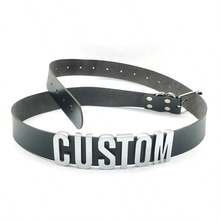 1 Set Customized Black Punk Leather Letters Belt Collar Hand Cuff Bangles Personalized Name Necklace Buckle Body Jewelry Cosplay Accessories