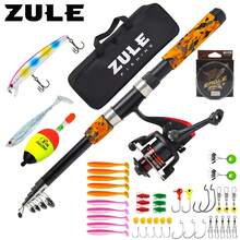 Kit de pesca completo: Caña de pescar y carrete combo de fibra de vidrio de 205 cm, ligero, con señuelos coloridos, anzuelos y bolsa de almacenamiento negra, perfecto para pesca de agua dulce y salada - Multicolor - Ver 4